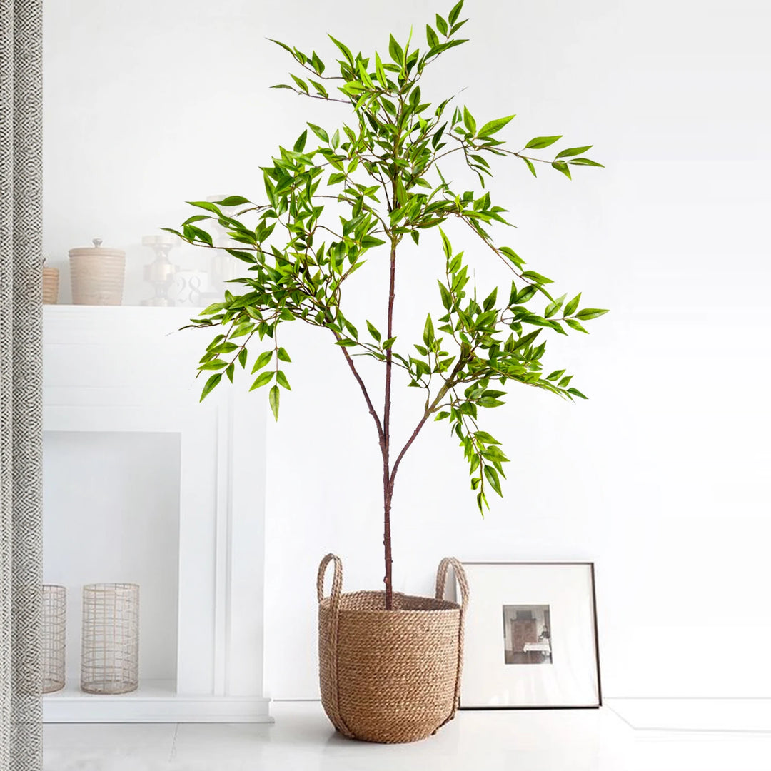 Artificial Bamboo Tree Branch with Lifelike Nandina Leaves - Home and Garden Decor Landscaping Piece