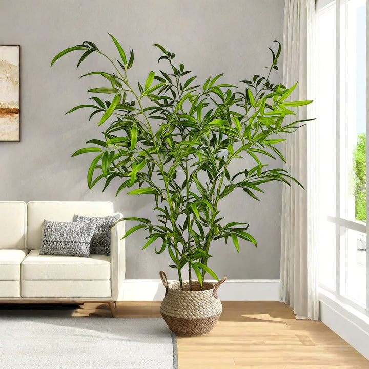 Artificial Green Bamboo Plant Branch - Realistic Faux Tropical Leaves for Home Office Wedding Decor