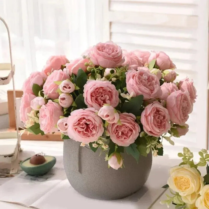 Rose Pink Peony Silk Bouquet Artificial Flower for Wedding Home Decor