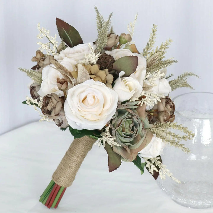 Silk Wedding Bouquet Set with Sunflowers and Eucalyptus