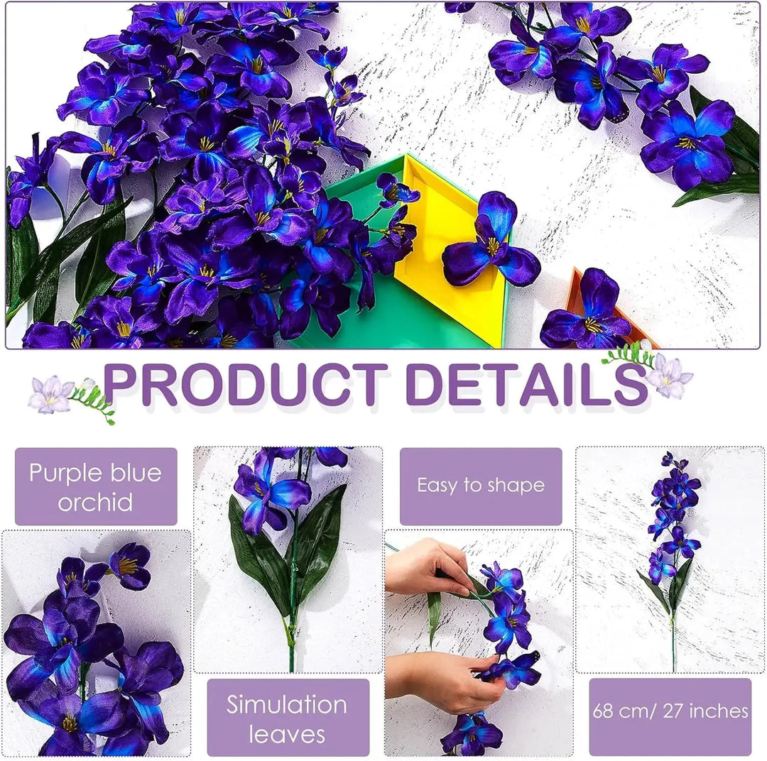 Vibrant Artificial Purple Blue Orchid Silk Flowers Bundle for Wedding and Home Decor