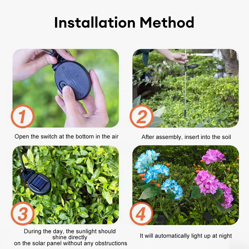 Solar Powered Hydrangea Rose Flower Outdoor Garden Lights for Garden and Patio Decoration