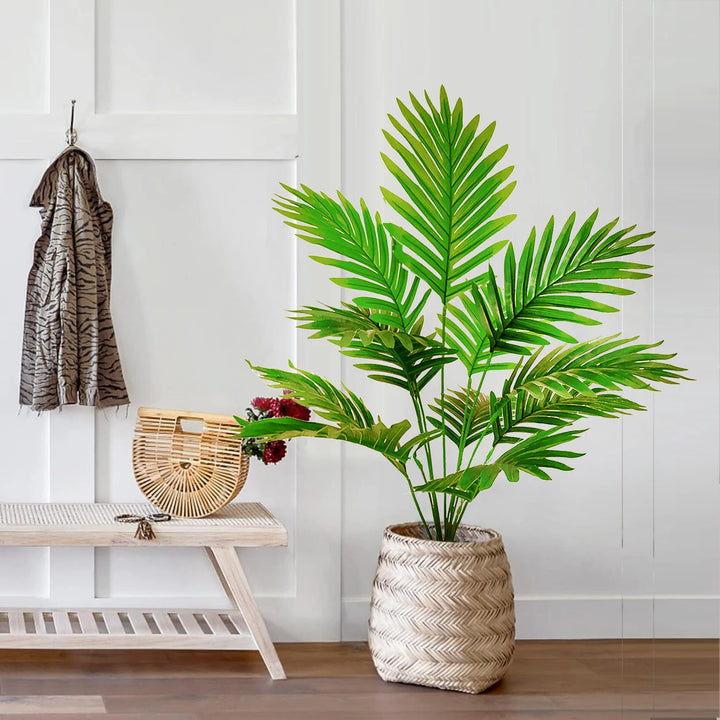 Tropical Artificial Palm Tree - Home Garden Decor - Green Plastic Palm Leaf Branches