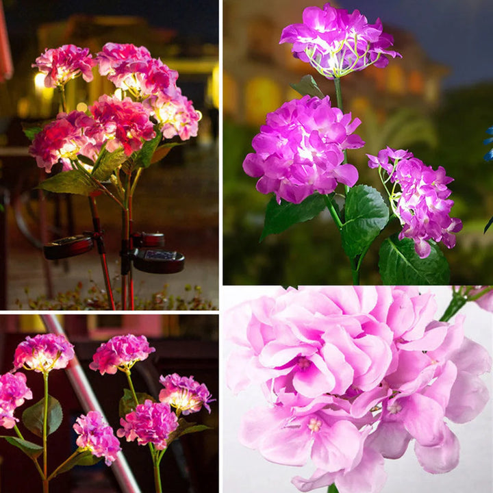 Solar Powered Hydrangea Rose Flower Outdoor Garden Lights for Garden and Patio Decoration