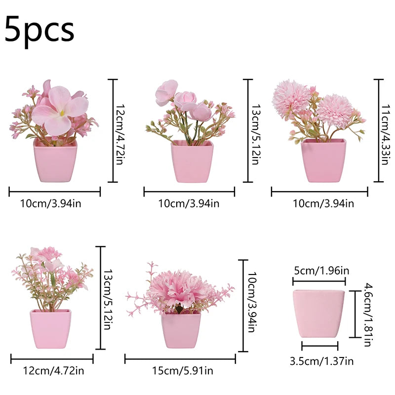 Pink Artificial Plant Set for Office or Home Decor, Realistic Simulation, Ideal for Windowsill or Bookshelf Display