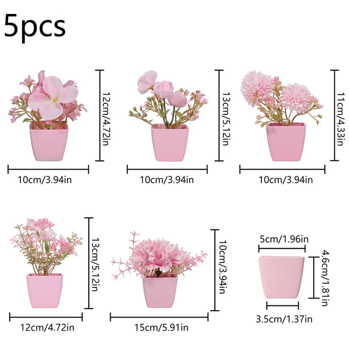 Pink Artificial Plant Set for Office or Home Decor, Realistic Simulation, Ideal for Windowsill or Bookshelf Display