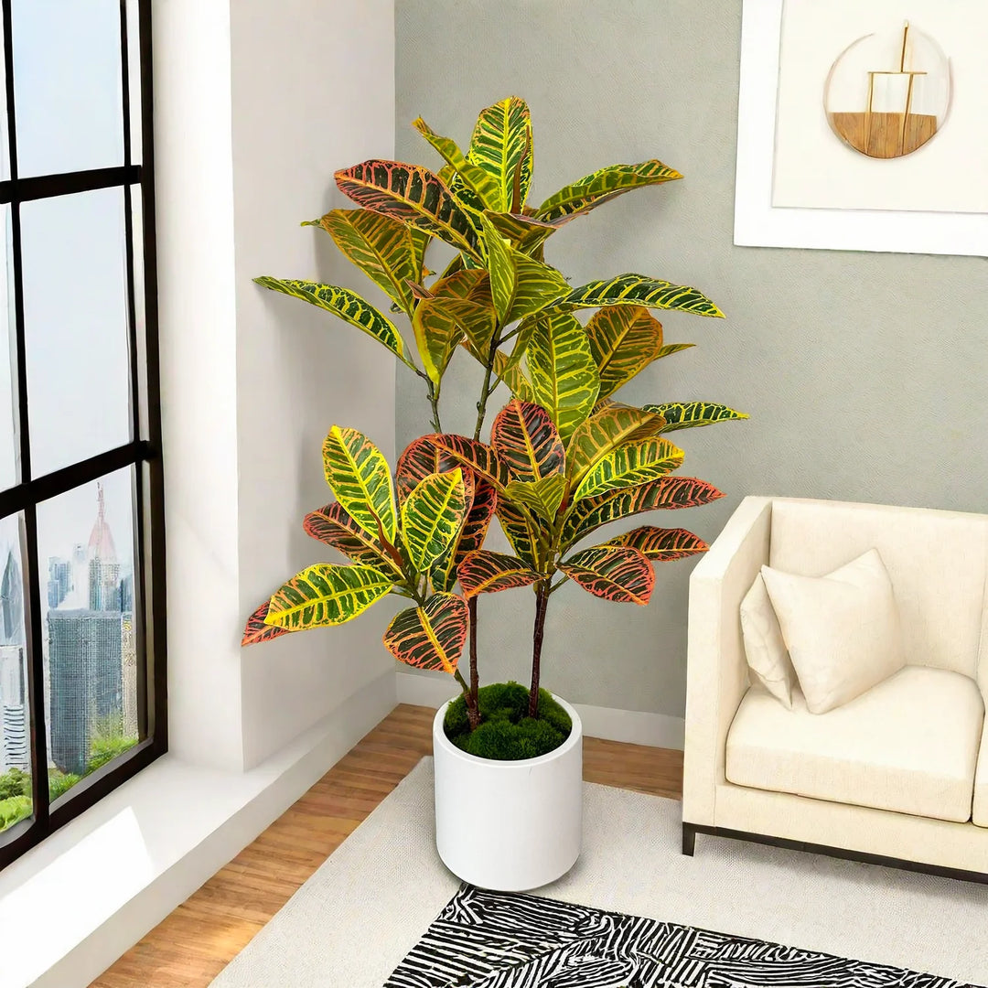 Tropical Faux Codiaeum Plant Branch - Realistic Artificial Tree for Home Decor