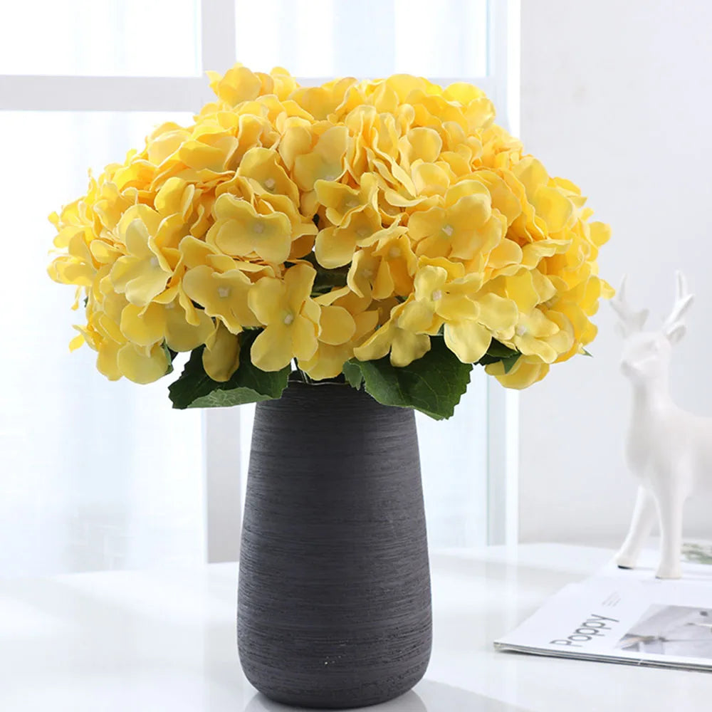 Silk Hydrangea Vase with Fake Flowers for Home Decor