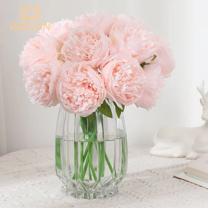 Artificial Silk Peony Flower Bouquet Bundle - Pack of 5 for Wedding Decor and Crafting