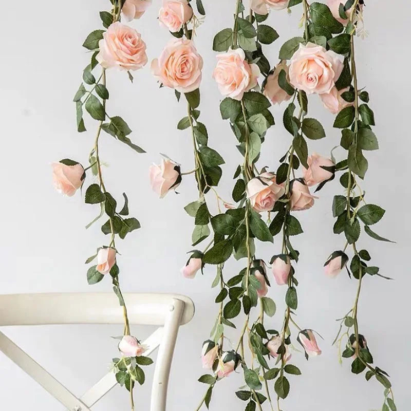 Pink Silk Rose Vine Flower Garland for Party Decor